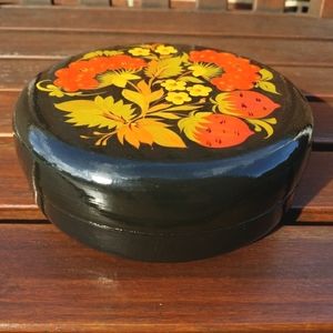 Russian Floral Fruit Design Lacquer Trinket Box